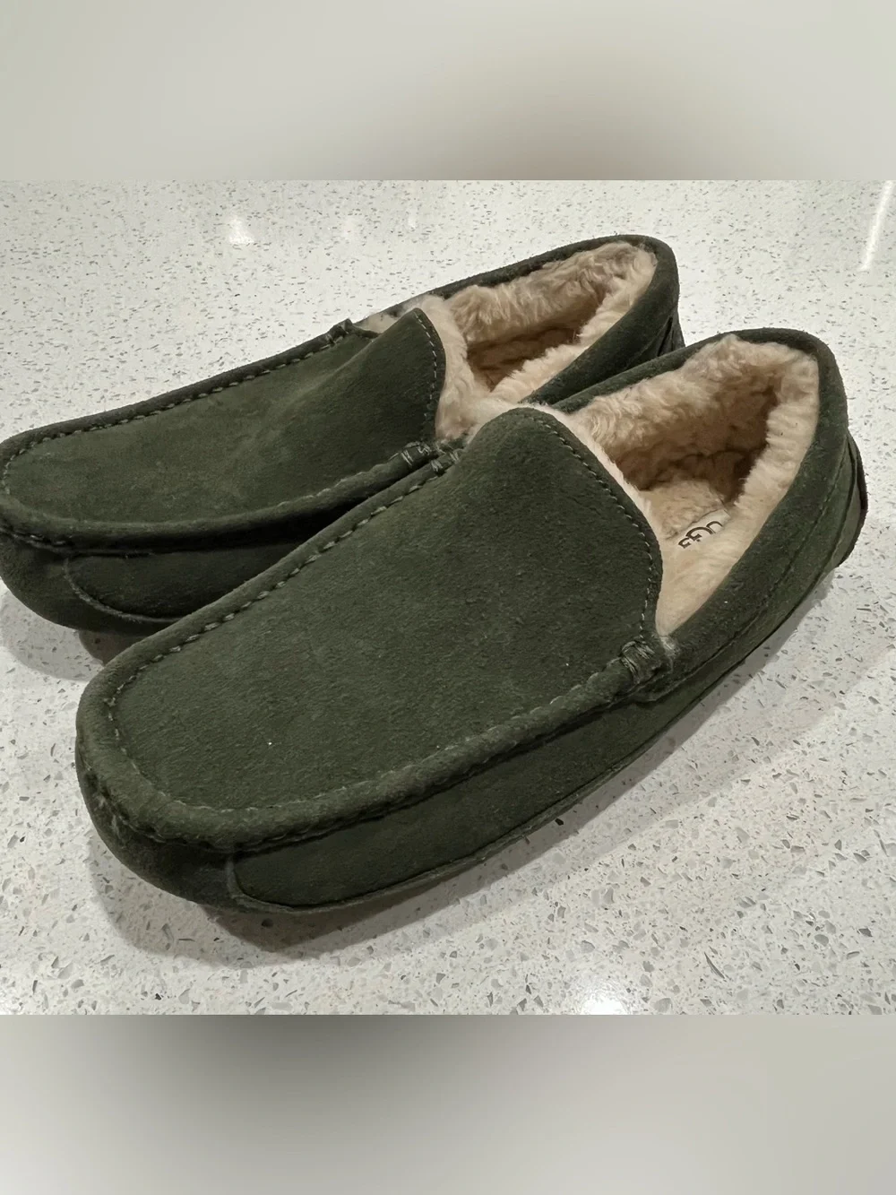 UGG Ascot Men's Suede Slippers Plush Forest Night Green, Size 9 US